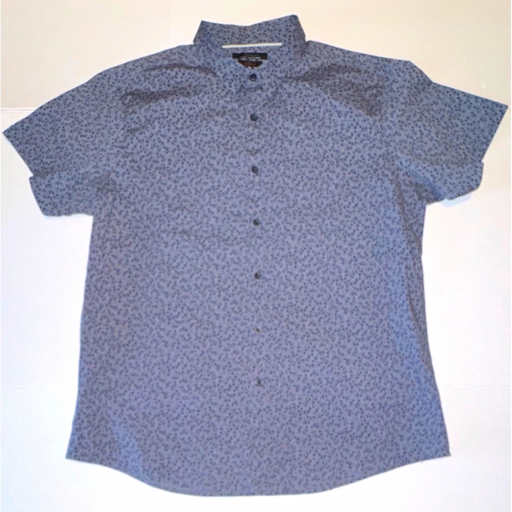 Marc Anthony Men's XXL Slim Fit Blue Floral Short Sleeve Button-Down Shirt